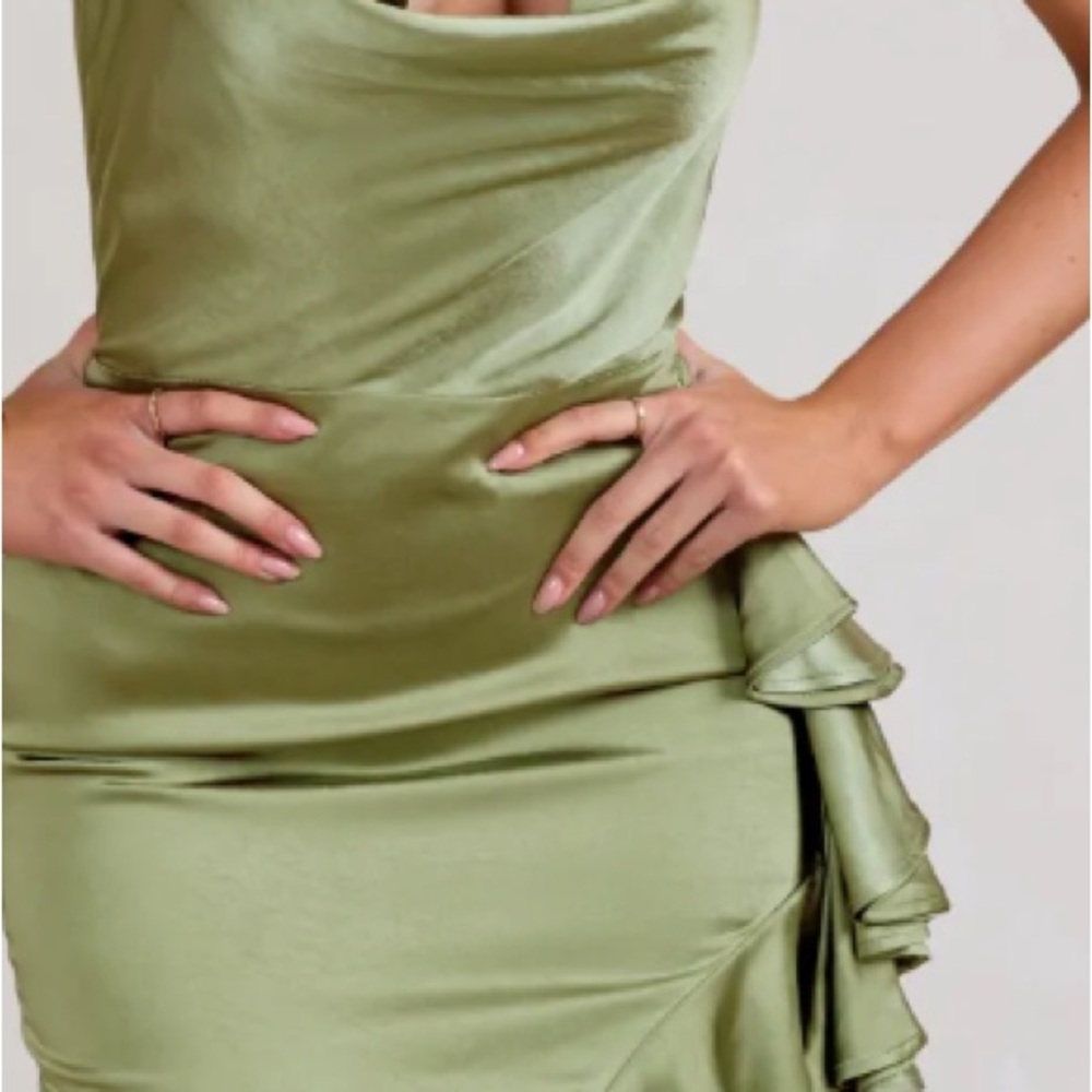 Elegant Green Satin Dress.  Club L London